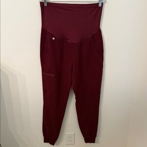 Figs Maroon maternity scrub Jogger Pants with Zip Pocket size M